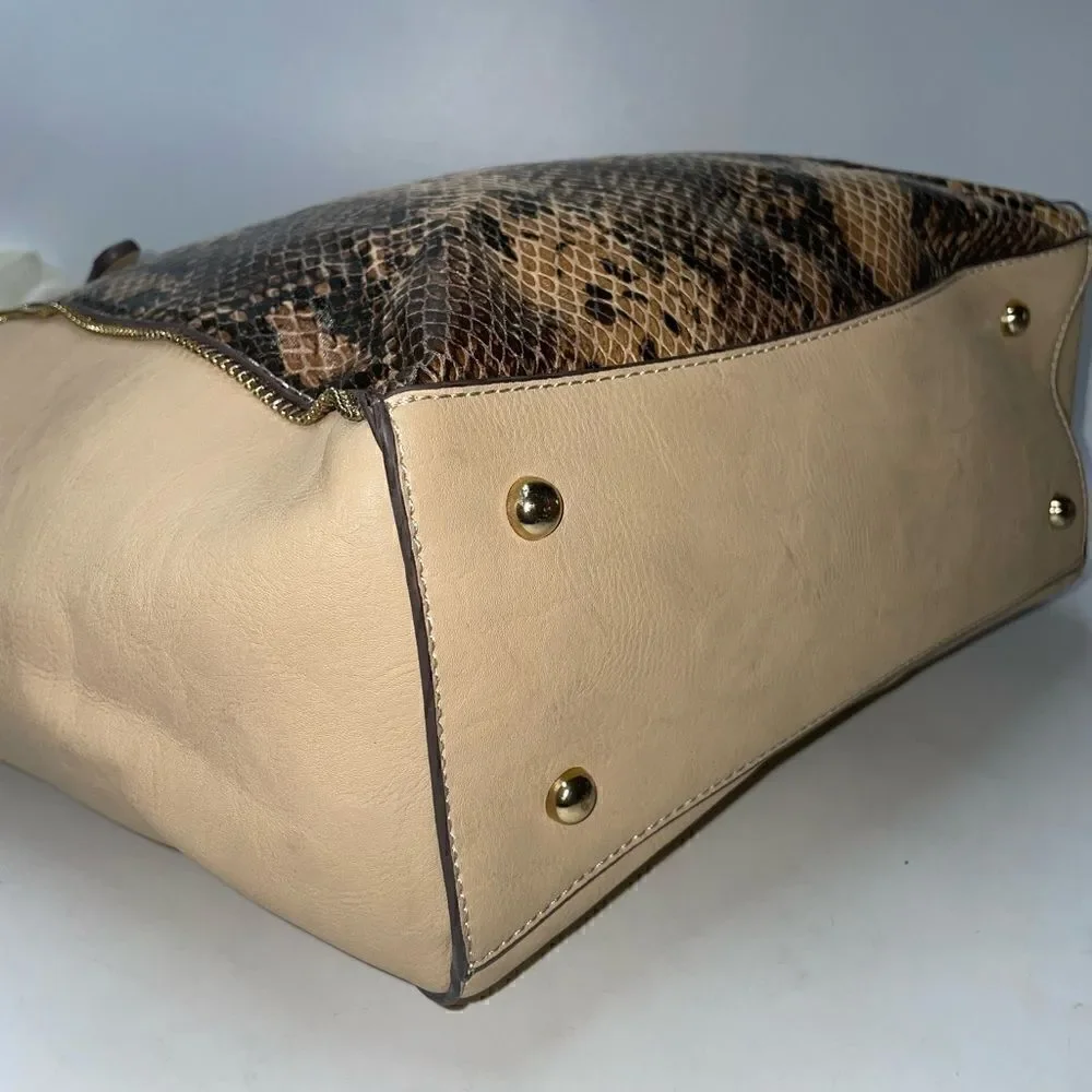 Charming Charlie Snakeskin Print Tote Bag Tan XLarge